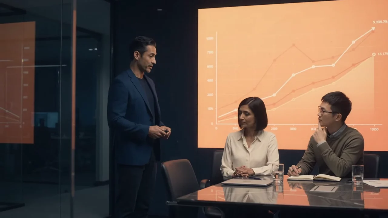 A strategist presenting growth results to a client team